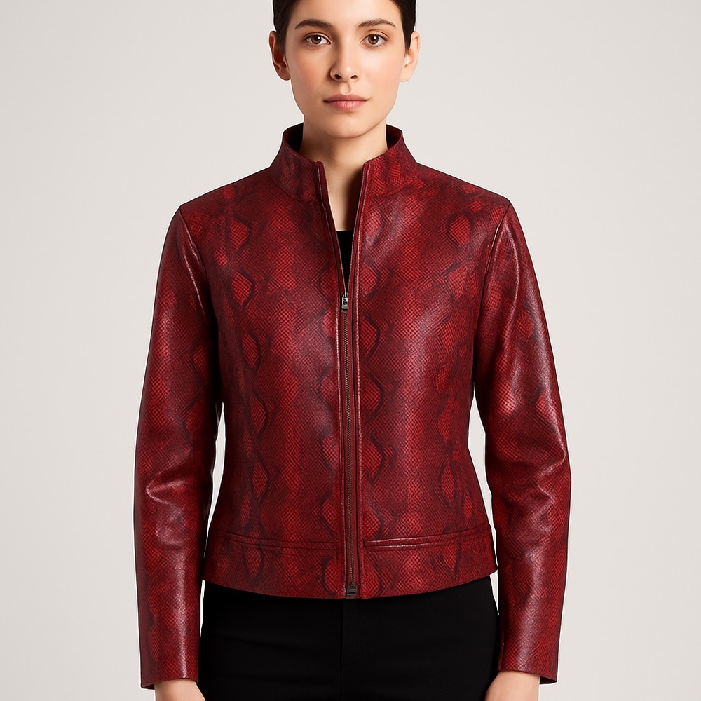 Siena Studio Red Leather Snake Print Jacket